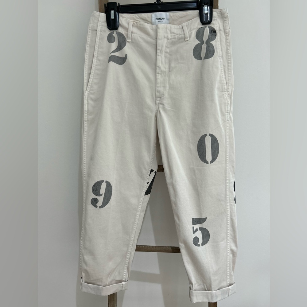 NWT Dondup Italian Designer Cream Chinos Ankle Pants Gray Black Numbers Size 27